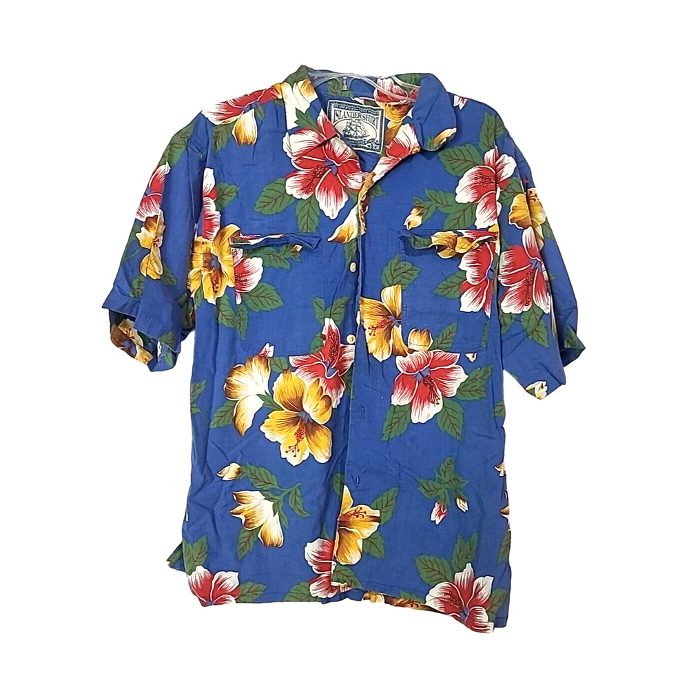 VTG Pussers Islander Shirt Blue Hawaiian Print Button Down Shirt Men'sโ Medium
